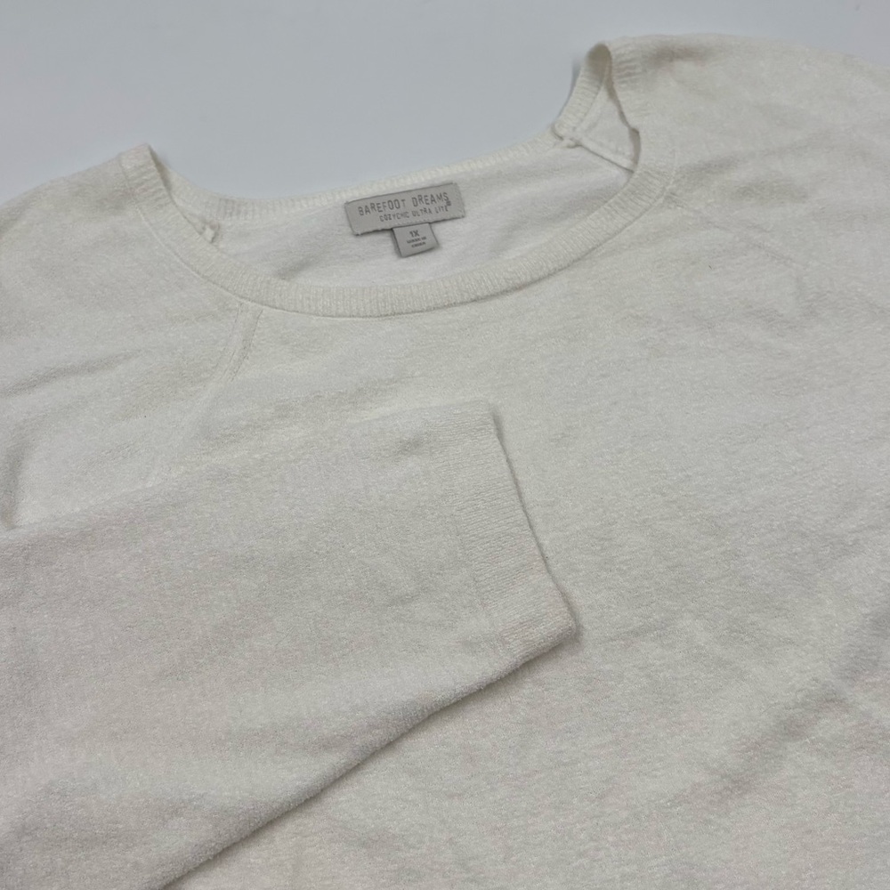 Barefoot Dreams Ultra Lite Women's 1X‎ Reglan White Nylon Pullover Sweater